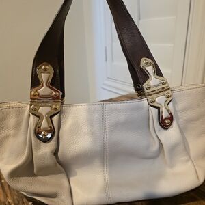 Michael Kors Cream and Brown Shoulder Bag with Gold Details